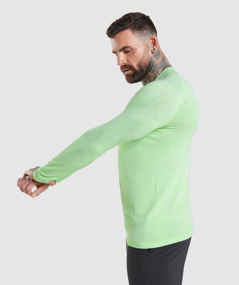 Koszulki Gymshark Geo Seamless Long Sleeve Męskie Głęboka Zielone | PL 326TLK